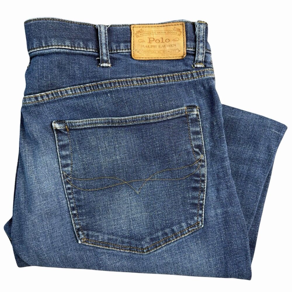 Polo Ralph Lauren Jeans Mens 40Tx36 Blue Dark Wash Dungarees Straight Leg Denim